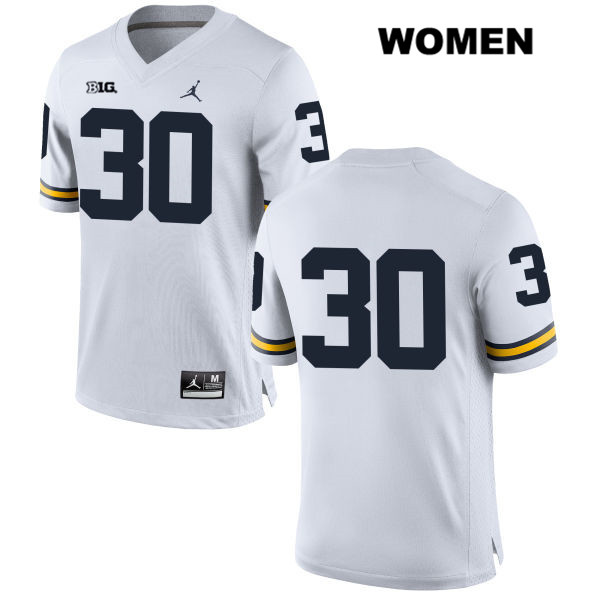 Women's NCAA Michigan Wolverines Joe Beneducci #30 No Name White Jordan Brand Authentic Stitched Football College Jersey EK25Q60SB